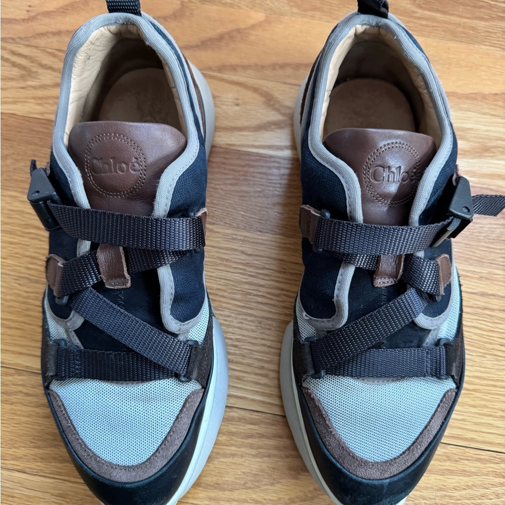 Chloe Women’s Black and Brown Leather & Suede Sneakers